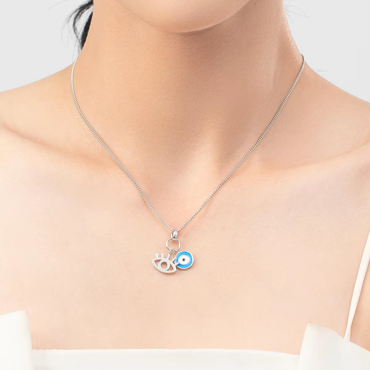 925 Sterling Silver Sexy Eyelash the Hand of Fatima Turquoise Pendant Lucky Blue Eye Necklace for Women Fine Jewelry Gift
