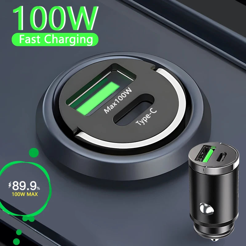 100W Mini Car Charger Lighter Fast Charging