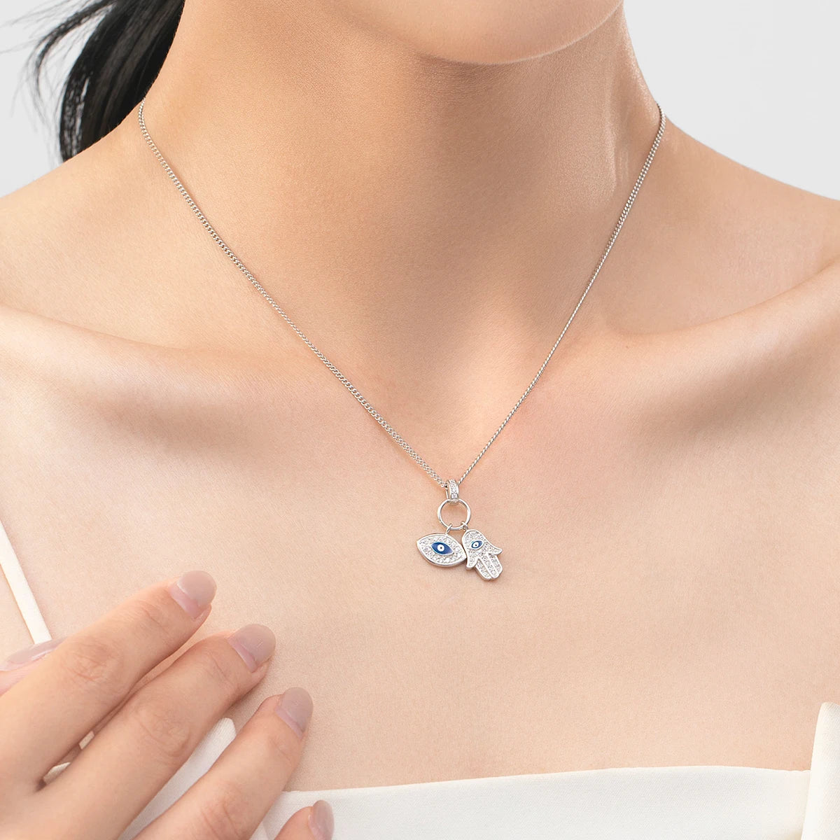 925 Sterling Silver Sexy Eyelash the Hand of Fatima Turquoise Pendant Lucky Blue Eye Necklace for Women Fine Jewelry Gift